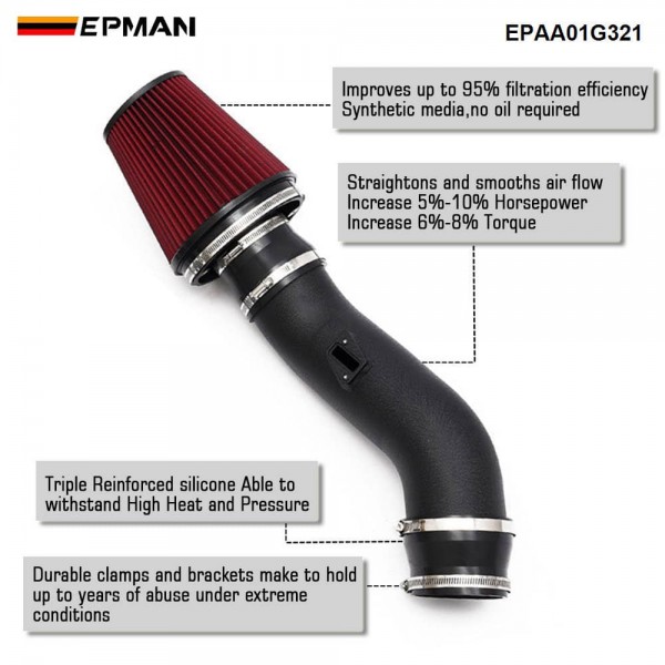 EPMAN Cold Air Intake Kit for Toyota Tundra Sequoia 5.7L V8 2012-2021 - Aluminum Tube + Reusable Oiled Cotton Filter - No Tune Required EPAA01G321