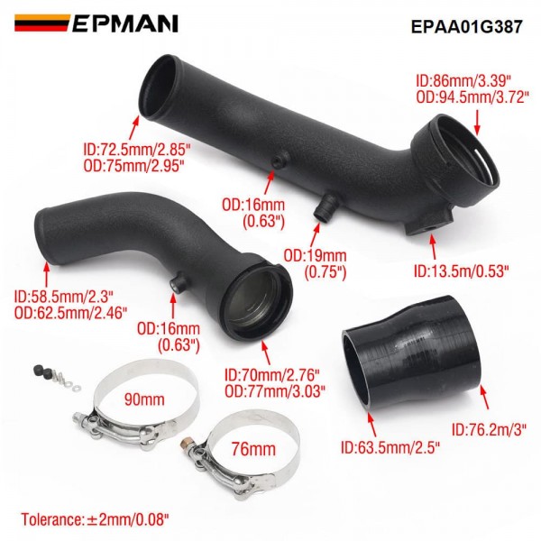 EPMAN Charge Pipe Upgrade Kit - 6061 Aluminum, 3" Mandrel-Bent, CNC Billet Flanges for BMW N55 F-Chassis EPAA01G387