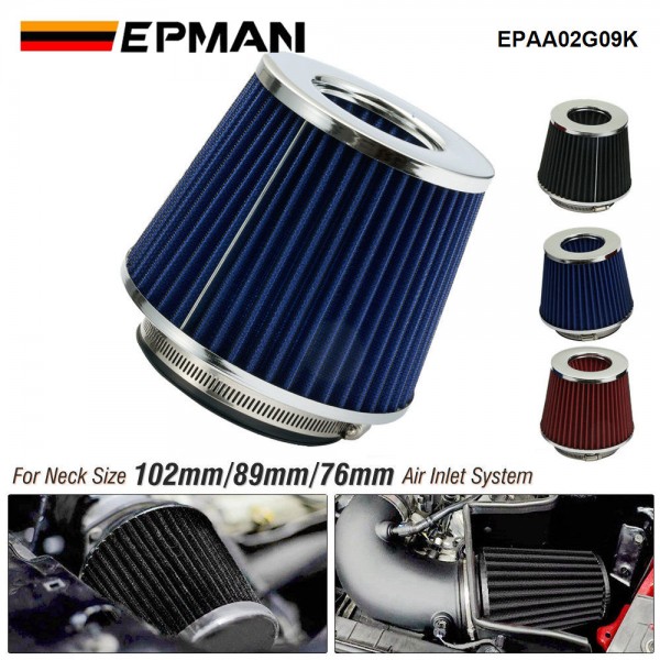 EPMAN Universal Car High Flow Cold Air Intake Air Inlet Air Intake System 102mm/89mm/76mm Mushroom Head Air Filter For Neck 4" 3.5" 3" EPAA02G09K