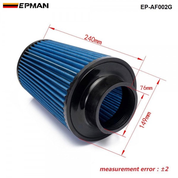 EPMAN Universal 76mm and 240mm height Cold Air Filter Work 76mm Air Intake EP-AF002G