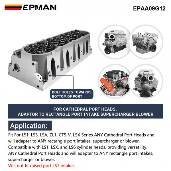 EPMAN Rectangle Intake Manifold Adapter Plates For LS1 Cathedral Port Cylinder Head to LS3 LSA ZL1 CTS-V Silver EPAA09G12 EPMAN Rectangle Intake Manifold Adapter Plates For LS1 Cathedral Port Cylinder Head to LS3 LSA ZL1 CTS-V Silver EPAA09G12