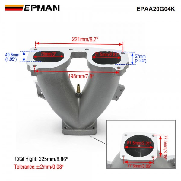 EPMAN Cast Aluminum Y-Pipe Manifold Intake Oval for Nissan TB48 For Toyota 1FZ 4500 Turbo Upgrade EPAA20G04K