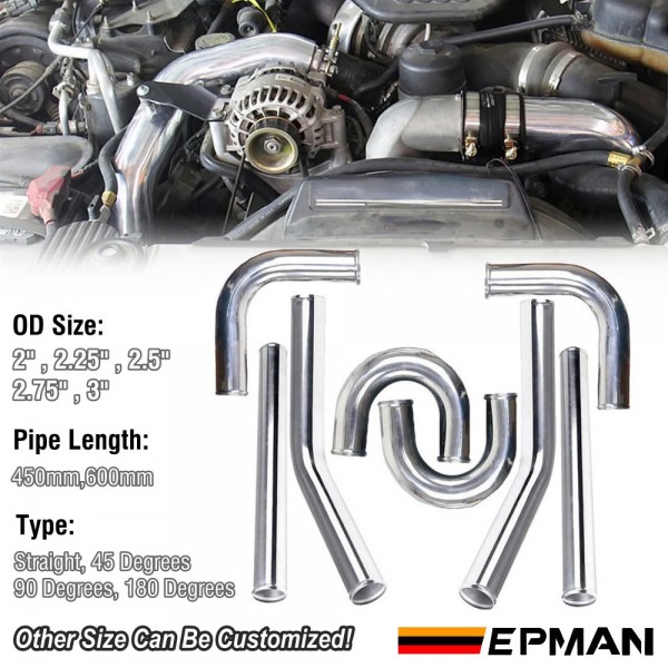 EPMAN 2PCS/LOT Aluminum Turbo Intercooler Pipe Straight 45 90 180 Degree Radiator Hose 2" 2.25" 2.5" 2.75" 3" Connector Tubing Intake Piping L: 600mm/ 450mm 