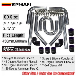 EPMAN Universal OD:2"/2.25" /2.5" / 2.75"/3" Turbo Intercooler Aluminum Pipe Silicone Hose Kit Black Length: 600mm/450mm EP-LGTJ