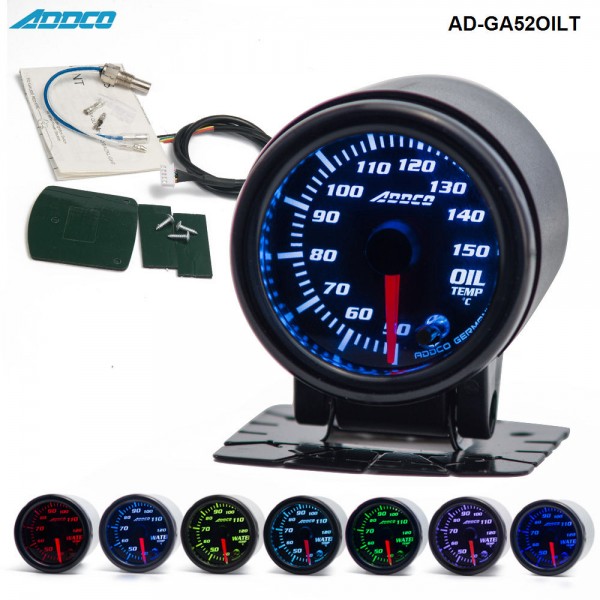 Car Auto 12V 52mm/2" 7 Colors Universal Oil Temp Gauge LED With Sensor and Holder AD-GA52OILT