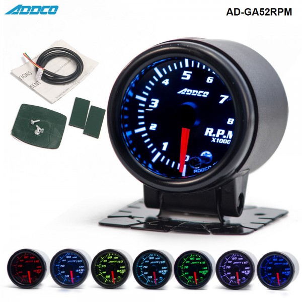 Car Auto 12V 52mm/2" 7 Colors Universal Car Auto Tachometer Gauge Meter LED With Sensor and Holder AD-GA52RPM