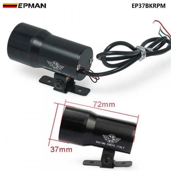 EPMAN 37mm Smoke Tach RPM Tachometer Red Digital Shift Light Style Gauge Pod Black EP37BKRPM