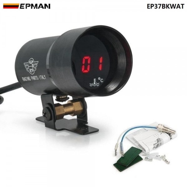 EPMAN 37mm - Compact Micro Digital Smoked Lens Water Temp Temperature Gauge Black EP37BKWAT