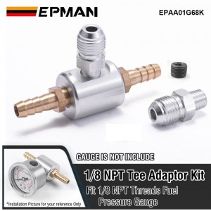 EPMAN 6AN To 1/8 NPT Fitting , 8mm To 1/8 NPT Fitting , 1/8 NPT Tee Fuel Pressure Gauge Adaptor Kit for Fuel Injection System EPAA01G68K