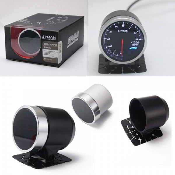 EPMAN 12V 2" 52mm Universal Car Auto Tachometer Gauge Meter RPM 10 Colors Digital LED Display Car Meter With Holder EPXX706