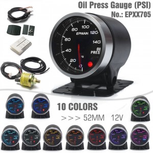 EPMAN 12V 2" 52mm Universal Oil Press Gauge Oil Pressure Meter 0-140PSI 10 Colors Digital LED Display Car Meter With Sensor And Holder EPXX705
