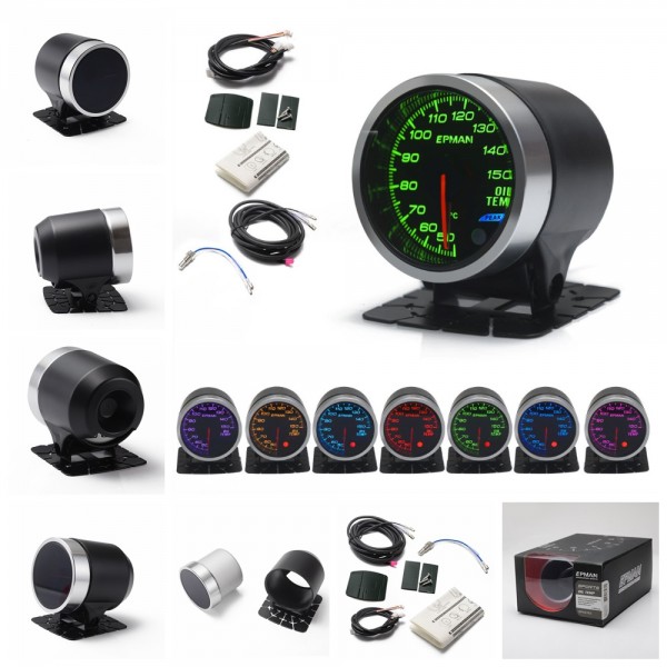 EPMAN 12V 2" 52mm Universal Auto Racing Oil Temp Meter Gauge Oil Temperature Gauge 10 Colors Digital LED Display Car Meter With Sensor And Holder EPXX703