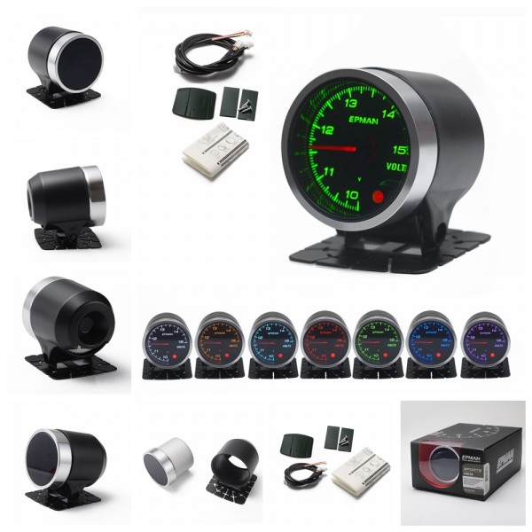 EPMAN 2" 52mm Voltmeter Volt Gauge 10 Colors Digital LED Display Universal Car Meter With Holder EPXX701