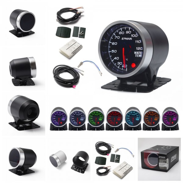 EPMAN 12V Universal 2" 52mm Water Temp Gauge Water Temperature Meter 10 Colors Digital LED Display Car Meter With Sensor And Holder EPXX702