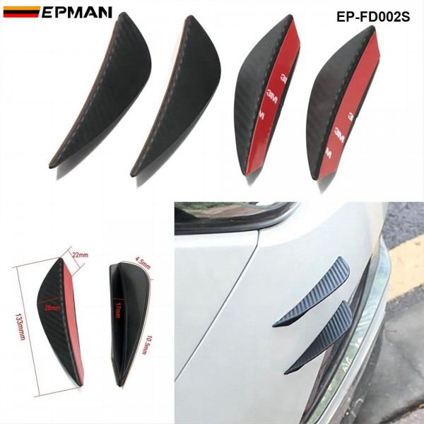  EPMAN - 4pcs Carbon fiber Color Fit Front Bumper Lip Splitter Fins Body Spoiler Canards Valence Chin  EP-FD002S 