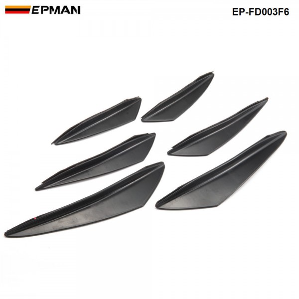 EPMAN 6pcs/lot Car Carbon Fiber Front Bumper Splitter Fins Body Spoiler Canards Valance Chin EP-FD003F6