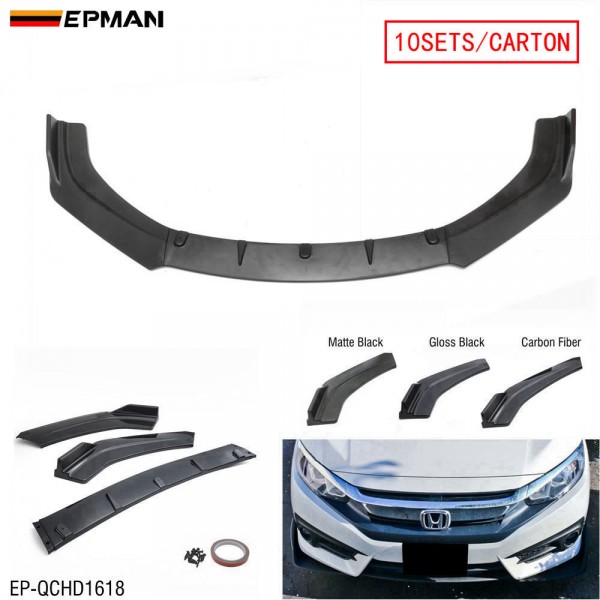 EPMAN - 10SETS/CARTON 3PCS Auto Front Bumper Chin Lip Spoiler Body Kit For Honda Civic Sedan 16-18 EP-QCHD1618-10T