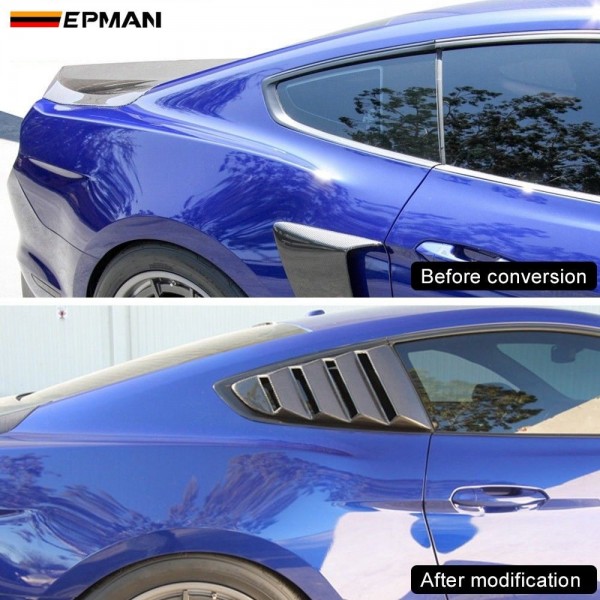 EPMAN -2PCS/SET Pair Black Color Side Window 1/4 Scoop Louver Cover For Ford Mustang 2015-2018 EP-TFB15FDBK