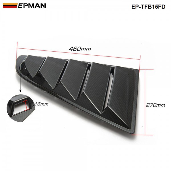 EPMAN -2PCS/SET Pair Black Color Side Window 1/4 Scoop Louver Cover For Ford Mustang 2015-2018 EP-TFB15FDBK