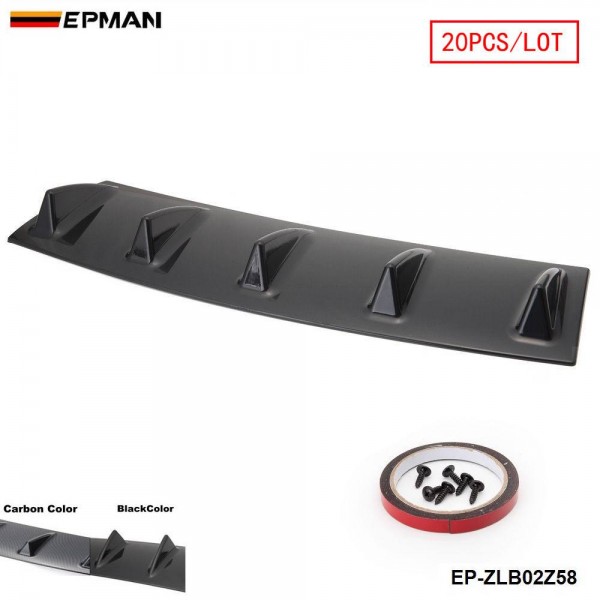 EPMAN - 20PCS/LOT Shark Fin 5 Wing Lip Diffuser 23" x 6" Rear Bumper Chassis Black/Carbon Color ABS Universal EP-ZLB02Z58-20T