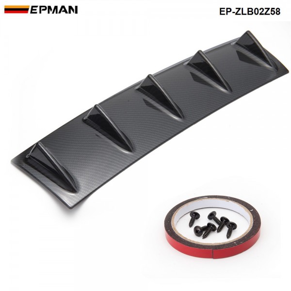 EPMAN - 20PCS/LOT Shark Fin 5 Wing Lip Diffuser 23" x 6" Rear Bumper Chassis Black/Carbon Color ABS Universal EP-ZLB02Z58-20T