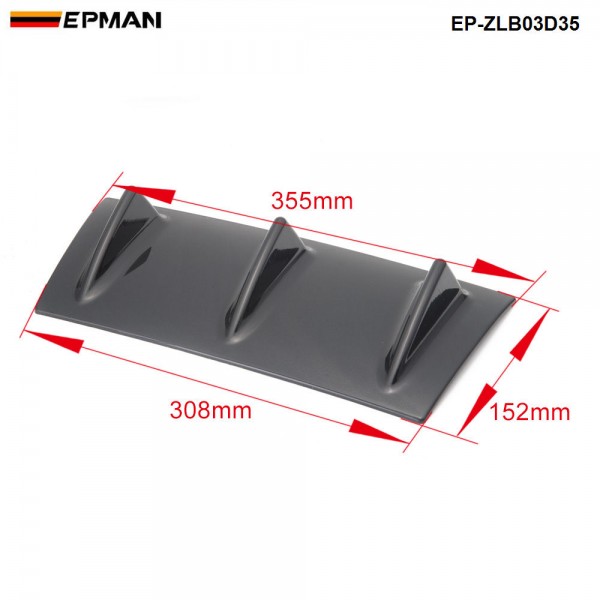 EPMAN - 50PCS/LOT Shark Fin 3 Wing Lip Diffuser14" Rear Bumper Chassis Black/Carbon Color ABS Universal EP-ZLB03D35-50T