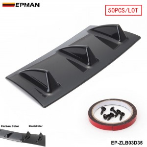 EPMAN - 50PCS/LOT Shark Fin 3 Wing Lip Diffuser14" Rear Bumper Chassis Black/Carbon Color ABS Universal EP-ZLB03D35-50T