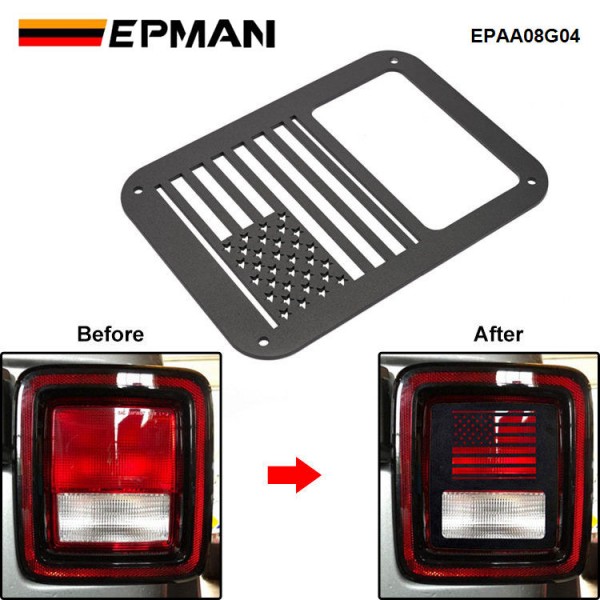 EPMAN 20SETS/CARTON Steel "American US Flag" Tail Light Covers Guards Protectors Compatible with 2007-2018 Jeep Wrangler JK Unlimited Accessories EPAA08G04-20T 