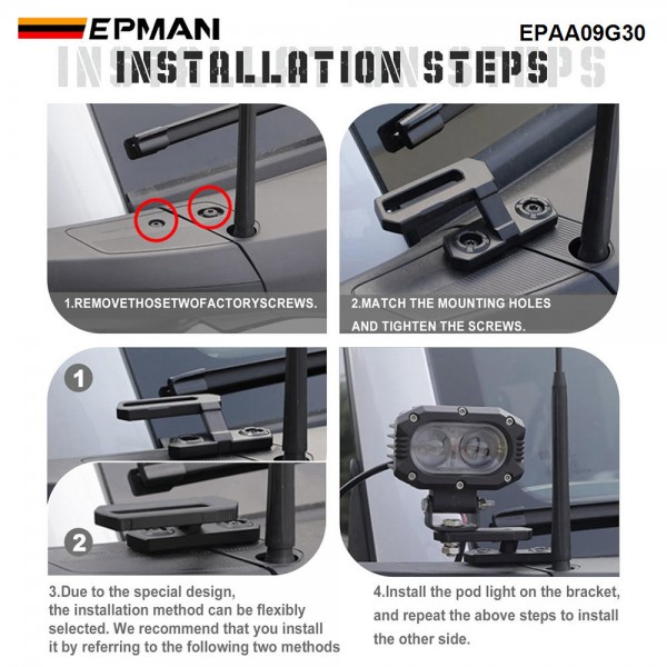 EPMAN Dual A-Pillar Light Mount Off-Road Ditch Lights Mounting Brackets For Ford Bronco Accessories 2/4 Door 2021-2025 (1 Pair) EPAA09G30