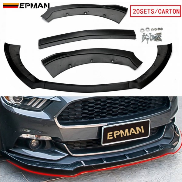 For Ford Mustang 2015-2017 Front Bumper Splitters Spoiler Lip Carbon Look 3PCS
