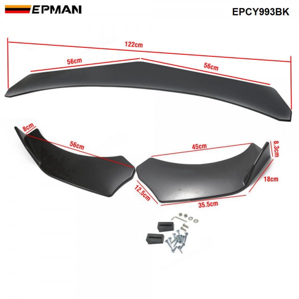 EPMAN 10SETS/CARTON 3pcs Universal Car Protector Front Lip Bumper Splitter Diffuser Fins Body Spoiler Kits For Ford For Benz For BMW For Honda