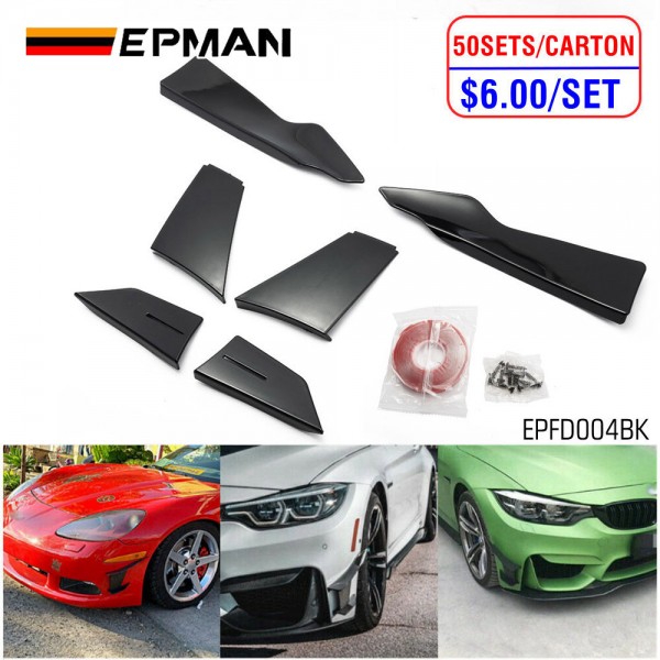EPMAN 50SETS/CARTON Universal Black Car Front Bumper Lip Splitter Fins Body Canards Diffuser Spoiler For BMW EPFD004BK-50T
