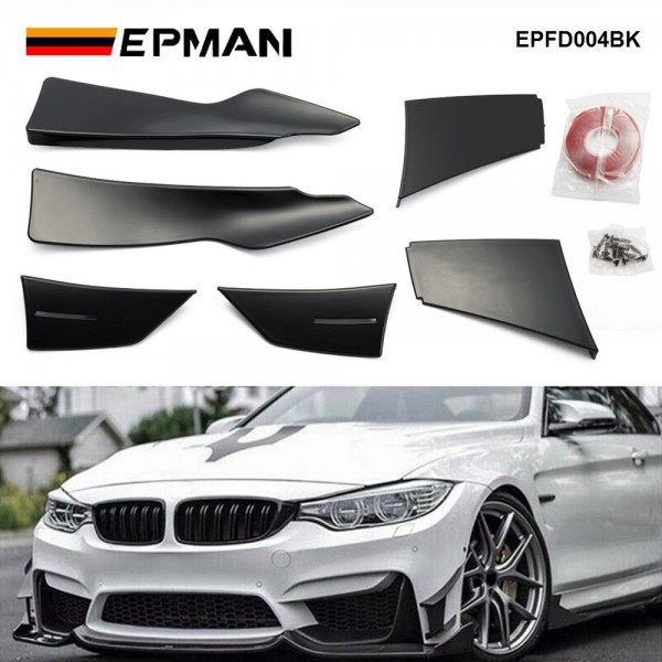 EPMAN 50SETS/CARTON Universal Black Car Front Bumper Lip Splitter Fins Body Canards Diffuser Spoiler For BMW EPFD004BK-50T