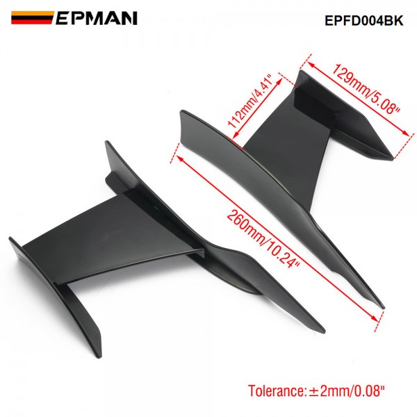 EPMAN 50SETS/CARTON Universal Black Car Front Bumper Lip Splitter Fins Body Canards Diffuser Spoiler For BMW EPFD004BK-50T