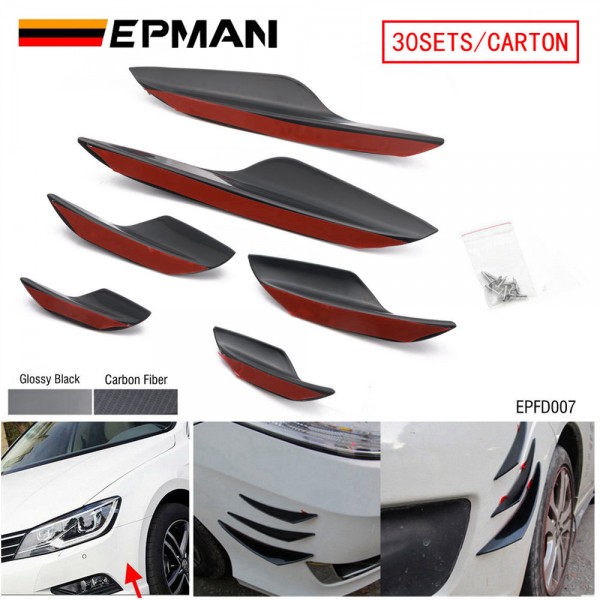 EPMAN 30SETS/CARTON Universal 6PCS/SET ABS Car Body Auto Anti-Collision Strip Decoration Bumper Lip Spoiler Valence Chin Diffuser Canards Trim Kit For Most Cars EPFD007-30T