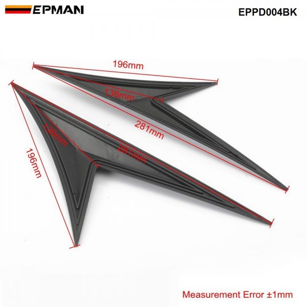 EPMAN 50SETS/CARTON 2PCS/Set Universal Fit Front Bumper Lip Diffuser/Canard/Splitter Fins Body Spoiler Canards Valence Chin EPPD004-50T