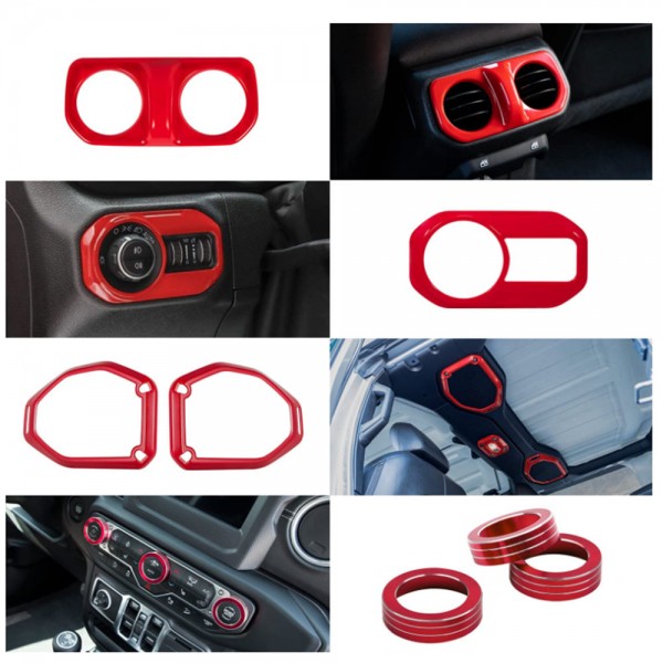 EPMAN 10SETS/CARTON 21PCS/SET Red Car Interior Accessories-Air Conditioning & Switch Button& Reading Light & Steering Wheel etc for Jeep Wrangler & Gladiator 2018- 2022 EPQTJ1821-10T 