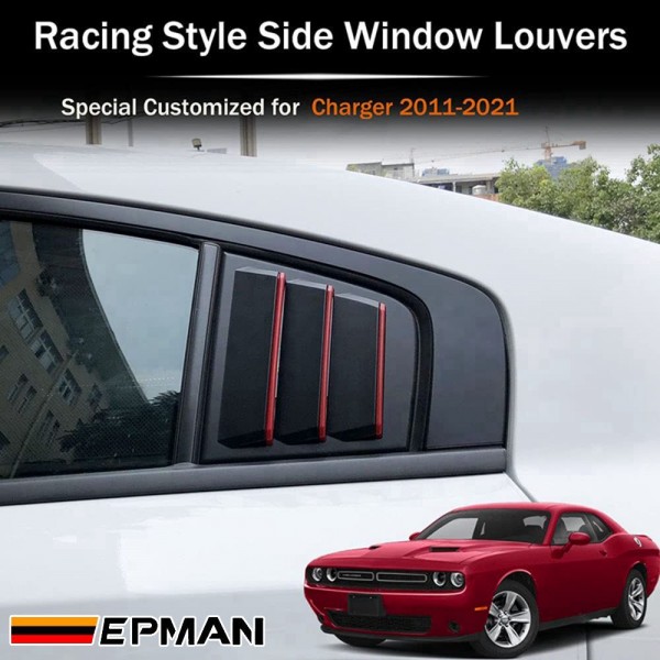 EPMAN 30SETS/CARTON Side Window Louvers Air Vent Scoop Shades Cover Blinds ABS for Dodge Charger 2011-2021 (Red line) EPTFB1121DG-30T