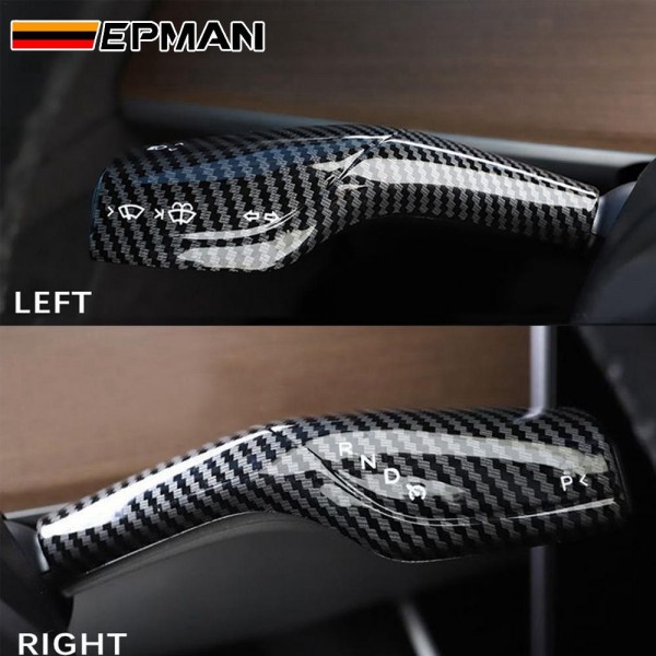 EPMAN Real Carbon Fiber For Tesla Model 3 Model Y Gear Shift Cover Gear Lever Steering Wheel Accessories Steering Wheel Lever Auto Parts EPTSL03YCB