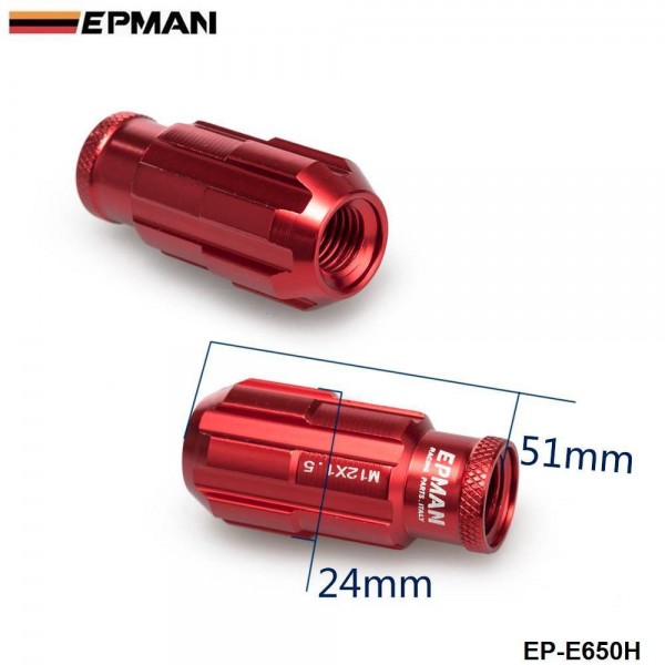 EPMAN - High Performance Racing Lug Nuts Aluminum 20PCS M12x1.25 / M12x1.5 Open End Extenede Turner With Key For Honda Toyota Ford Wheel Nuts Screw EP-E650H