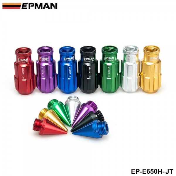 EPMAN Racing Aluminum Lock Locking Lug Nuts With Spikes 20pcs  W/Key For Nissan Subaru Suzuki Aftermarker Wheel Nuts EP-E650H-JT