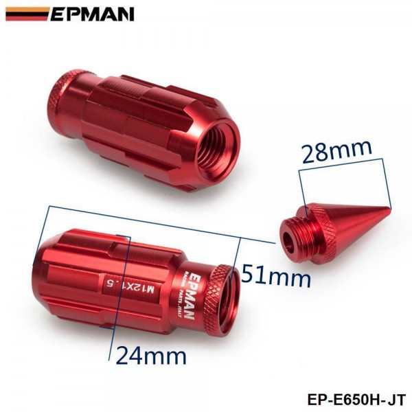 EPMAN Racing Aluminum Lock Locking Lug Nuts With Spikes 20pcs  W/Key For Nissan Subaru Suzuki Aftermarker Wheel Nuts EP-E650H-JT