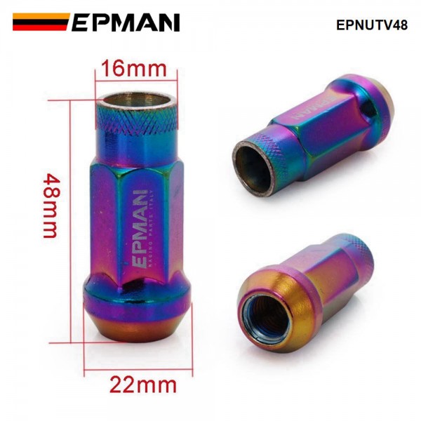 EPMAN JDM V48 M12x1.5 / M12x1.25 Extend Rim Wheel Tuner Lug Nut Taper Acorn EG EPNUTV48