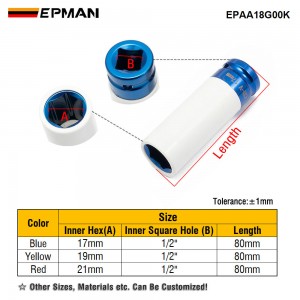 EPMAN 3 PCS 17mm 19mm 21mm 1/2" Drive Thin Wall Deep Impact Nut Socket Kit, Alloy Wheel Impact Socket Set EPAA18G00K