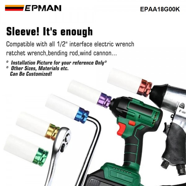 EPMAN 3 PCS 17mm 19mm 21mm 1/2" Drive Thin Wall Deep Impact Nut Socket Kit, Alloy Wheel Impact Socket Set EPAA18G00K
