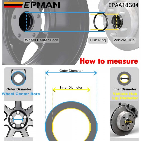 EPMAN 4PCS/Set Car Wheel Hub Center Rings Wheel Center Axle Hub Impact Absorption Ring Aluminum Alloy Silver Tone Durable EPAA18G04