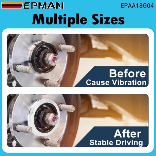 EPMAN 4PCS/Set Car Wheel Hub Center Rings Wheel Center Axle Hub Impact Absorption Ring Aluminum Alloy Silver Tone Durable EPAA18G04