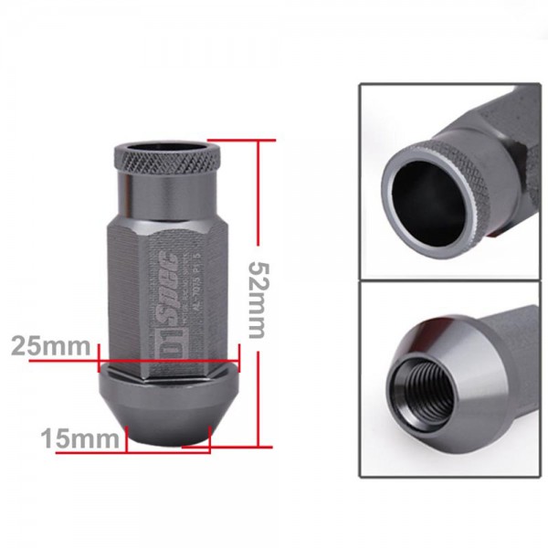 D1 Light Weight Wheel Racing Lug Nuts M12X1.25 / M12X1.5, L:52mm (20PCS/Set) TK-650NUTS-L