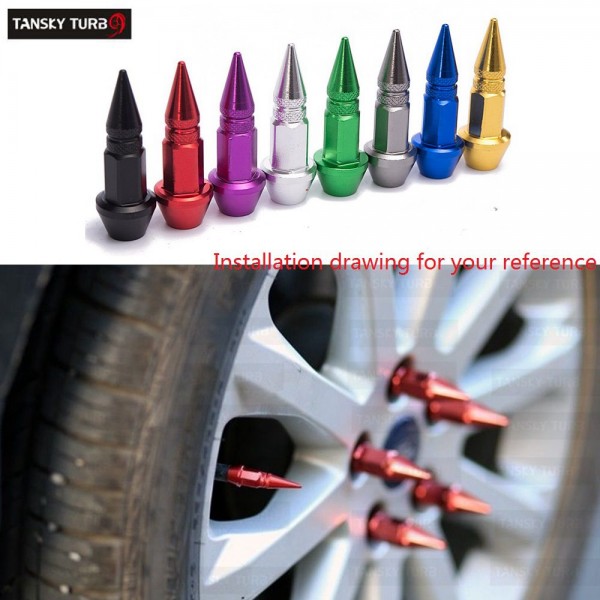 TANSKY -4Pcs/Set Spike Shape Auto Bicycle Tire Valve Cap Valve Stem Caps Wheel Rims Lug Nuts TK-QMZ950