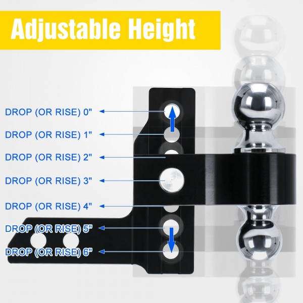 (MOQ:2 SETS) EPMAN Adjustable Trailer Hitch 2" Receiver 6" Drop/Rise Drop Hitch 12500 LBS GTW Ball Mount 2" 2-5/16" Dual Towing Ball Double Locks EPAA12G12